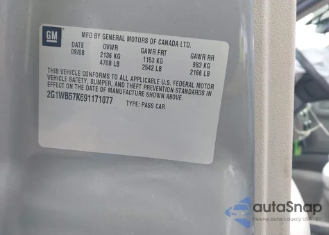 2009 Chevrolet Impala Ls z USA, uszkodzony, nr VIN 2G1WB57K691171077